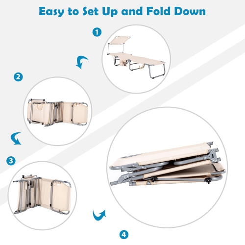 Costway Foldable Lounge Chair Outdoor Adjustable Beach Patio Pool Recliner W/Sun Shade