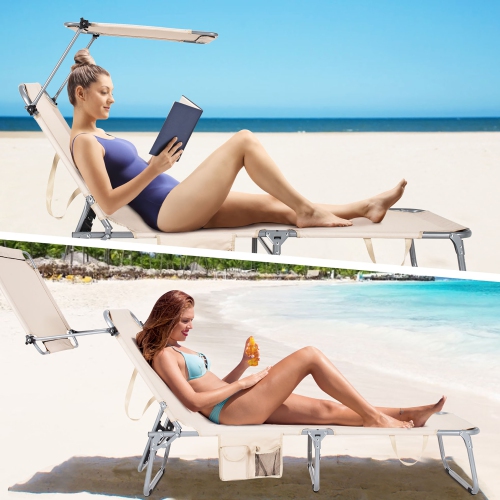 Costway Foldable Lounge Chair Outdoor Adjustable Beach Patio Pool Recliner W/Sun Shade