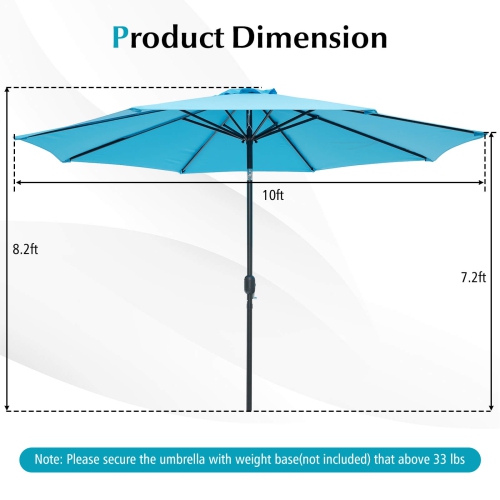 Costway 10 FT Patio Umbrella Patio Market Steel Tilt W/ Crank Outdoor Yard Garden