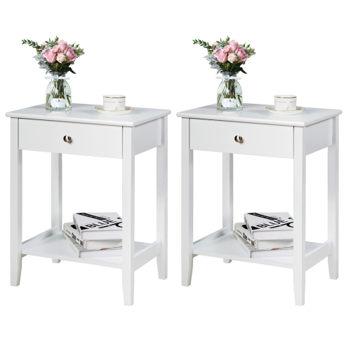 Gymax 2PCS Nightstand Sofa Side End Table Bedroom Living Room w/ Shelf Drawer White