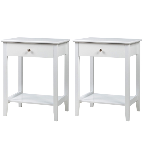 Gymax 2PCS Nightstand Sofa Side End Table Bedroom Living Room w/ Shelf Drawer White