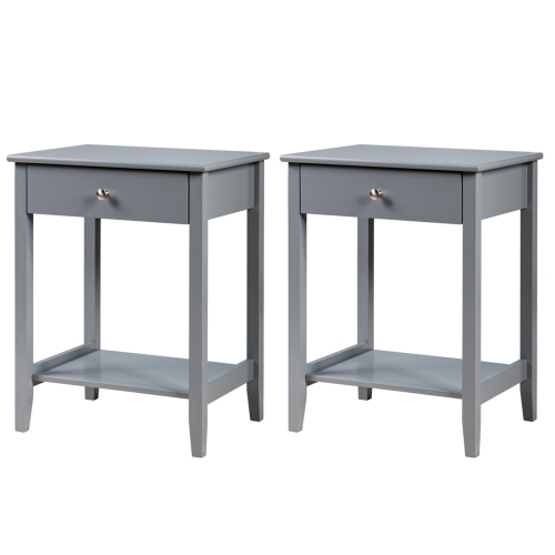 Gymax 2PCS Nightstand Sofa Side End Table Bedroom Living Room w/ Shelf Drawer Grey