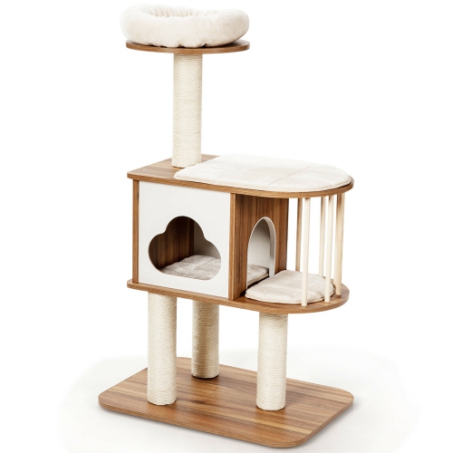Gymax 46'' Modern Wooden Cat Tree with Platform & Washable Cushions for Kittens & Cats