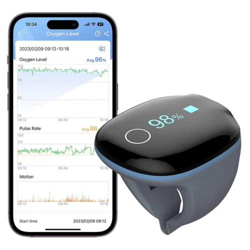 LOOKEE® O2Ring Sleep Oxygen Monitor | Overnight Track Oxygen Level & Heart Rate with Vibration Alert on Finger