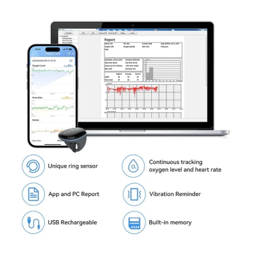 LOOKEE® O2Ring Sleep Oxygen Monitor | Overnight Track Oxygen Level & Heart Rate with Vibration Alert on Finger