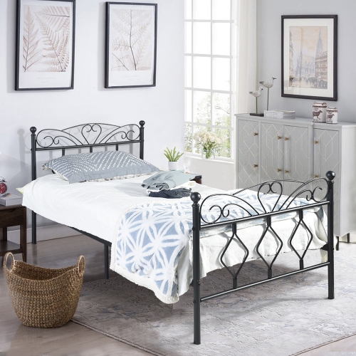 HOMY CASA Black Twin Size,Mattress Foundation Bed Frames with Special Headboard and Footboard Sturdy Metal Platform Frame Assemble Easily Mattress