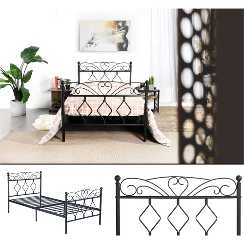 HOMY CASA Black Twin Size,Mattress Foundation Bed Frames with Special Headboard and Footboard Sturdy Metal Platform Frame Assemble Easily Mattress