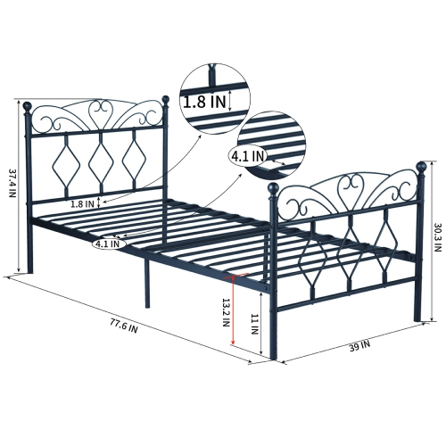 HOMY CASA Black Twin Size,Mattress Foundation Bed Frames with Special Headboard and Footboard Sturdy Metal Platform Frame Assemble Easily Mattress