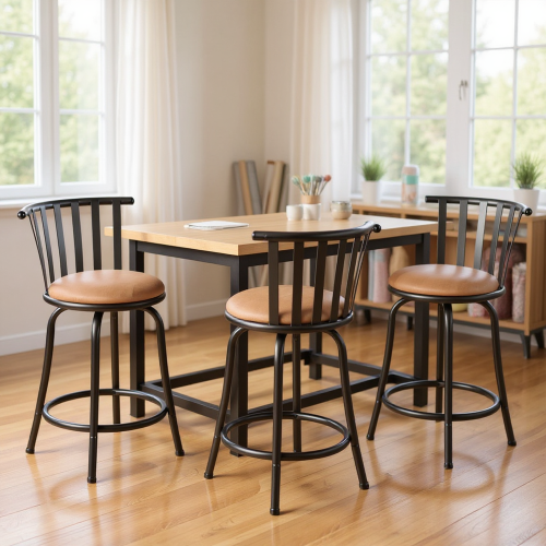 Homy Casa Set of 3 Adjustable Bar Stools with Backrest and Comfortable Cushion for Crafting, Sewing, and High Work Desk