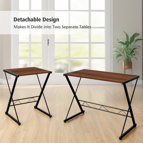 Costway 58'' x 44'' L-Shaped Gaming Desk with Monitor Stand & Host Tray– Dark Wood