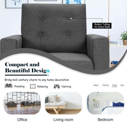 Costway Modern Tufted Accent Chair Fabric Armchair Single Sofa w/ Rubber Wood Legs