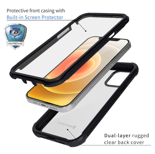 seacosmo iPhone 12 Mini Case, Built-in Screen Protector Full Body Clear Bumper Phone Case Rugged Shockproof Protective Cas