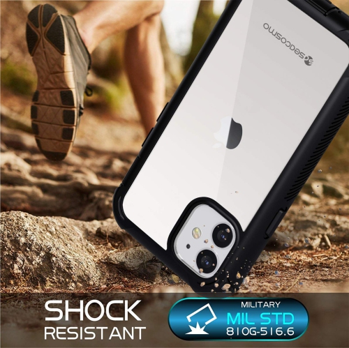 seacosmo iPhone 12 Mini Case, Built-in Screen Protector Full Body Clear Bumper Phone Case Rugged Shockproof Protective Cas