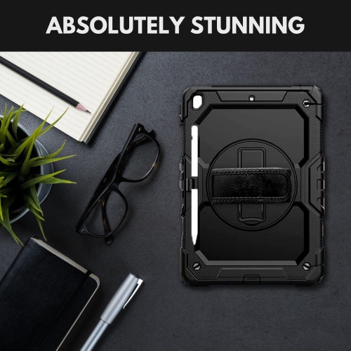 NAVOR stock iPad 9th/8th/7th Generation Case, iPad Three Layer Drop Protection Case with [360 Rotating Stand] Hand Strap &[Pencil Holder] iPad