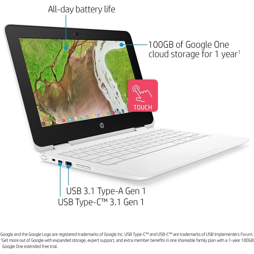 HP Chromebook x360 11 - Intel Celeron N3350 - 4GB LPDDR4 - 32GB eMMC - ChromeOS - Touchscreen by HP - Refurbished condition - Image 3