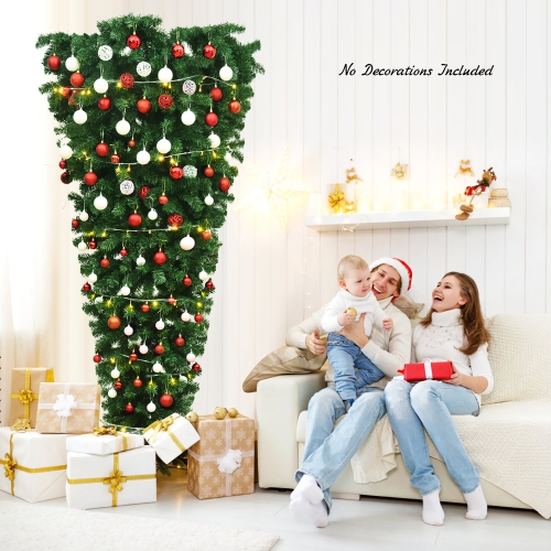 Costway 7Ft Unlit Upside Down Artificial Christmas Tree with 1000 Branch Tips Holiday