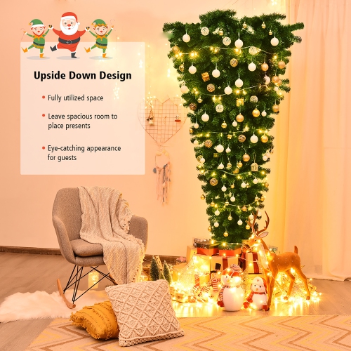Costway 7Ft Unlit Upside Down Artificial Christmas Tree with 1000 Branch Tips Holiday