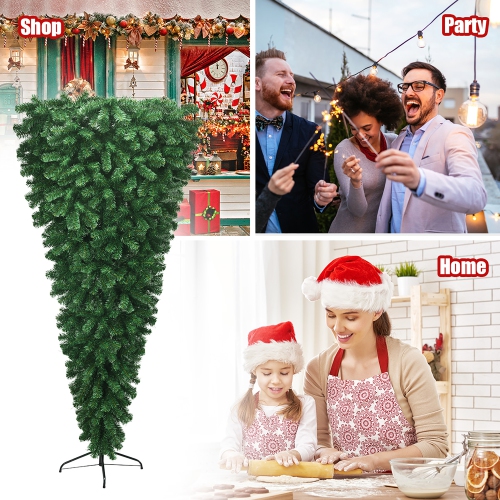 Costway 7Ft Unlit Upside Down Artificial Christmas Tree with 1000 Branch Tips Holiday