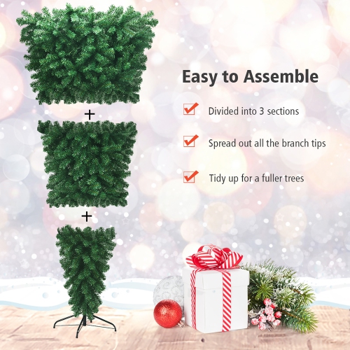 Costway 7Ft Unlit Upside Down Artificial Christmas Tree with 1000 Branch Tips Holiday
