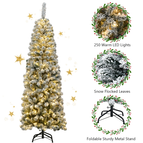 Sapin de Noël Artificiel Couvert de Flocons de Neige avec Effet LED et Pied en Métal pour Décoration de Noël ,Arbre de Noël en PVC pour Bureau,