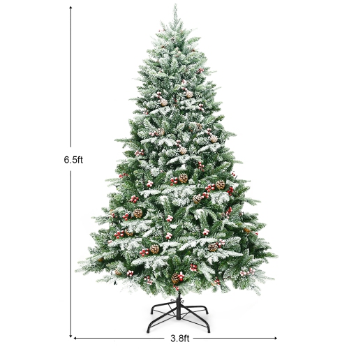 Costway 6.5Ft Pre-lit Snow Flocked Hinged Artificial Christmas Spruce Tree w/ 450 Lights