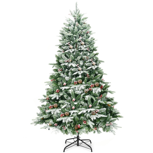 Costway 6.5Ft Pre-lit Snow Flocked Hinged Artificial Christmas Spruce Tree w/ 450 Lights