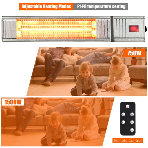 Costway 1500W Infrared Patio Heater w/ Remote Control & 24H Timer for Indoor Outdoor