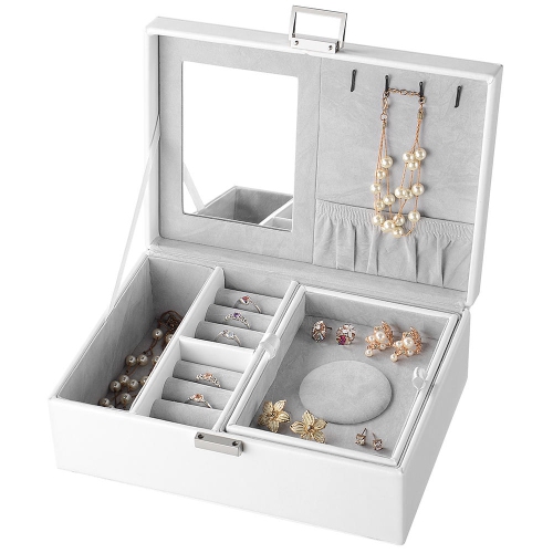 Jewelry Box Faux Leather Jewelry Storage Organizer Display Storage case With Mirror