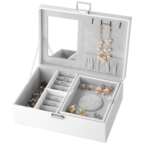 Coffret à bijoux femmes en similicuir présentoir à bijoux verrouillable porte-bijoux organisateur pour collier à anneaux de boucles d'oreilles