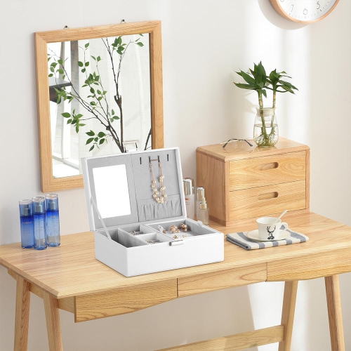 Coffret à bijoux femmes en similicuir présentoir à bijoux verrouillable porte-bijoux organisateur pour collier à anneaux de boucles d'oreilles