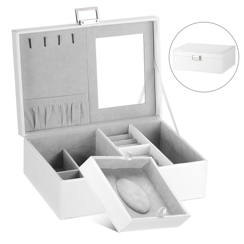 Coffret à bijoux femmes en similicuir présentoir à bijoux verrouillable porte-bijoux organisateur pour collier à anneaux de boucles d'oreilles