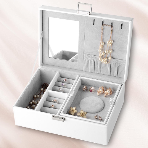 Coffret à bijoux femmes en similicuir présentoir à bijoux verrouillable porte-bijoux organisateur pour collier à anneaux de boucles d'oreilles