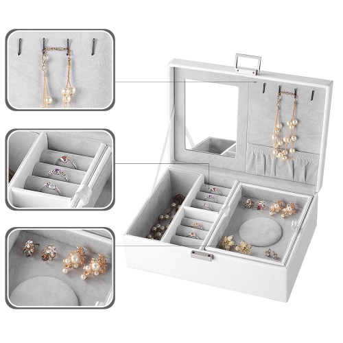 Coffret à bijoux femmes en similicuir présentoir à bijoux verrouillable porte-bijoux organisateur pour collier à anneaux de boucles d'oreilles