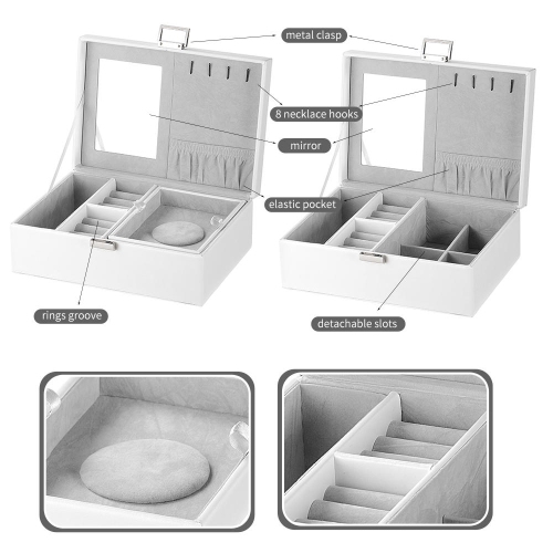 Coffret à bijoux femmes en similicuir présentoir à bijoux verrouillable porte-bijoux organisateur pour collier à anneaux de boucles d'oreilles