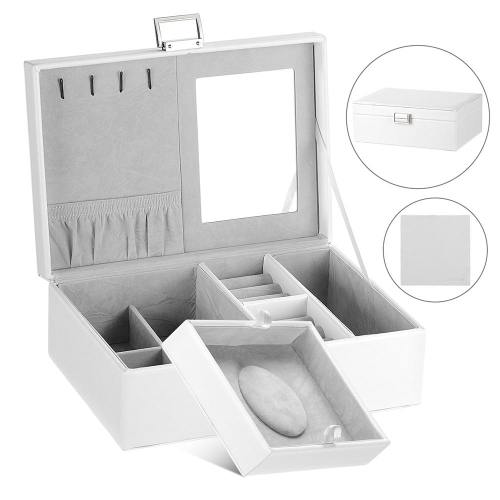 Coffret à bijoux femmes en similicuir présentoir à bijoux verrouillable porte-bijoux organisateur pour collier à anneaux de boucles d'oreilles