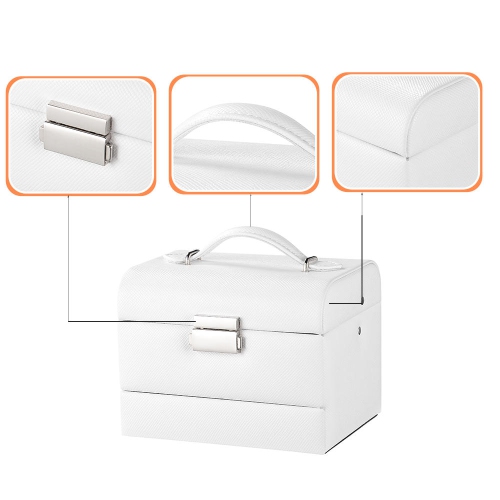 Boîte à bijoux en cuir PU à 3 couches, organisateur de stockage de bijoux vitrine de voyage avec miroir pour bagues boucles d'oreilles colliers