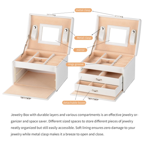 SortWise PU Leather Jewelry Boxes Storage OrganizerTravel Case Multi-Layer Jewelry Showcase with Mirror
