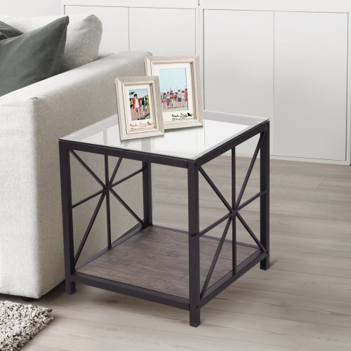 Living Roon Accent Table, Small Square Glass Accent Table