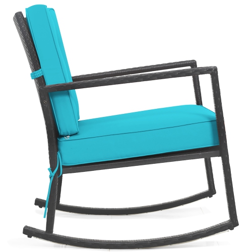 Costway Patio Rattan Rocker Chair Outdoor Glider Rocking Chair Cushion Lawn Turquoise
