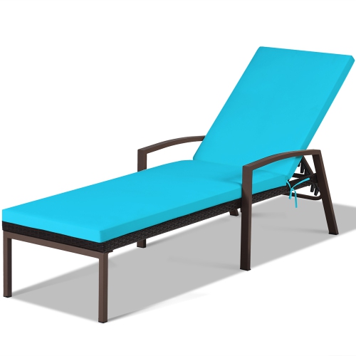 Costway Patio Rattan Lounge Chair Chaise Recliner Back Adjustable Cushioned Turquoise