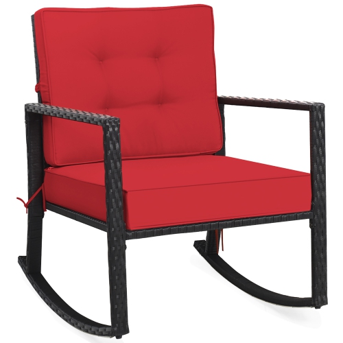 Costway Patio Rattan Rocker Chair Outdoor Glider Wicker Rocking Chair Cushion Lawn Red