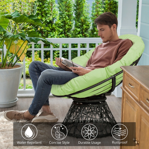 Costway Rattan Papasan Chair Ergonomic Chair 360-degree Swivel Soft Cushion Garden