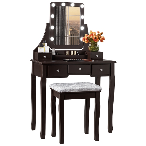 Vanity Dressing Table Set w/ 10 Dimmable Bulbs Touch Switch Cushion Stool