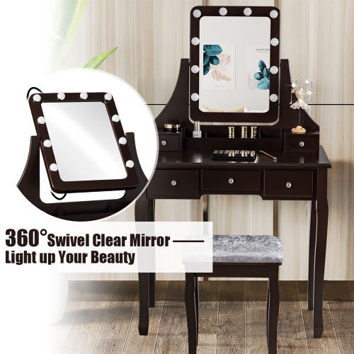 Vanity Dressing Table Set w/ 10 Dimmable Bulbs Touch Switch Cushion Stool