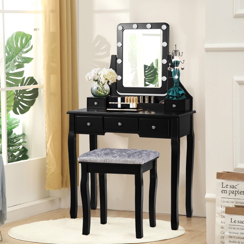 Vanity Dressing Table Set w/ 10 Dimmable Bulbs Touch Switch Cushion Stool