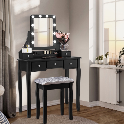 Vanity Dressing Table Set w/ 10 Dimmable Bulbs Touch Switch Cushion Stool