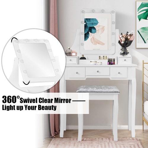 Vanity Dressing Table Set w/ 10 Dimmable Bulbs Touch Switch Cushion Stool