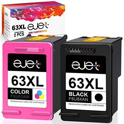ejet Remanufactured Ink Cartridge Replacement for HP 63XL 63 XL to use with OfficeJet 3830 Envy 4520 4512 Officejet 4650 52...