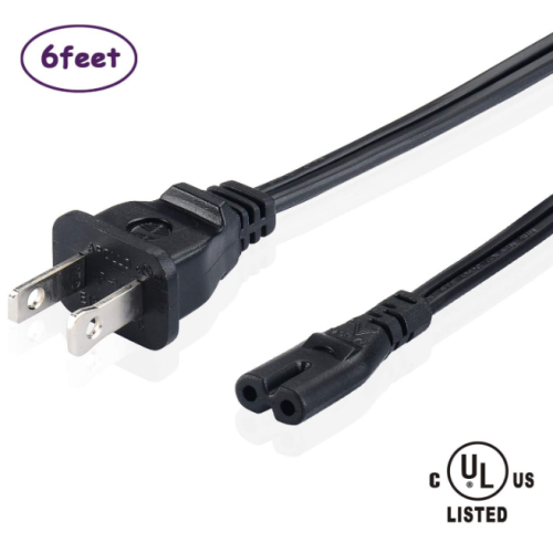 2-Slot UL Certified Power Cord 2 Prong AC Wall Cable for LED LCD TV Samsung LG Sharp Canon Pixma Hp Brother Lexmark Printer Ps2 Ps3 Slim Ps4 Dell