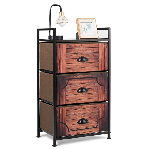 Costway 3 Drawer Fabric Dresser Storage Tower Nightstand Sturdy Steel Frame Closet